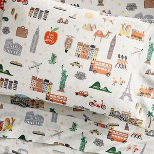 Pottery Barn Kids Rifle Paper Co. Globe Trotter Organic Toddler Bed Sheet Set